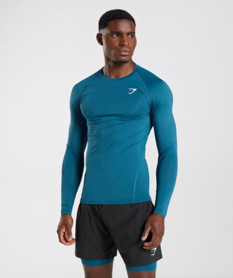 Men's Gymshark Element Baselayer Long Sleeve Top T-Shirts Blue | NZ 9TMQUW